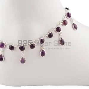 925 Sterling Silver Anklet In Amethyst Gemstone Jewelry