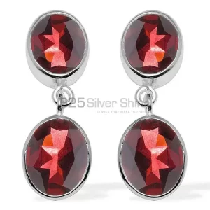925 Sterling Silver earrings Exporters In Genuine Garnet Gemstone 925SE1118