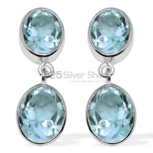 925 Sterling Silver earrings Exporters In Semi Precious Blue Topaz Gemstone 925SE1117