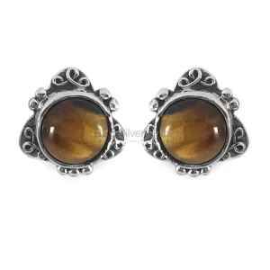 925 Sterling Silver earrings Exporters In Semi Precious Tiger's Eye Gemstone 925SE1345