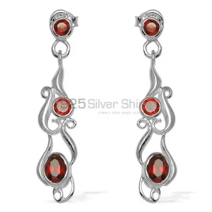 925 Sterling Silver earrings In Genuine Garnet Gemstone 925SE775
