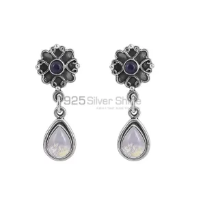 925 Sterling Silver earrings In Rainbow Moonstone-Black Onyx Gemstone Jewelry 925SE16