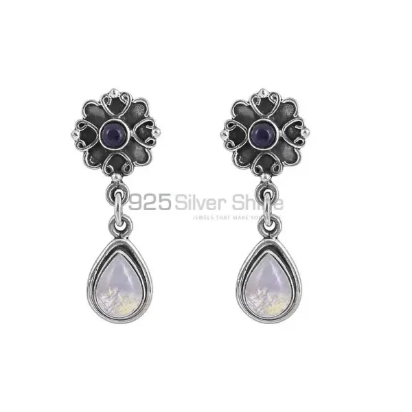 925 Sterling Silver earrings In Rainbow Moonstone-Black Onyx Gemstone Jewelry 925SE16