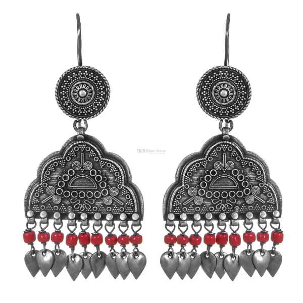 Antique Look Oxidized Solid 925 Silver earrings In Coral Beads 925SE302