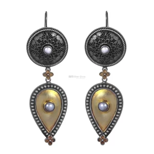 Antique Look Two Tone earring In Sterling Silver Jewelry 925SE187