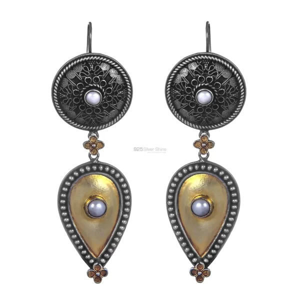 Antique Look Two Tone earring In Sterling Silver Jewelry 925SE187
