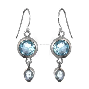 Best Buy Bezel Blue Topaz earring In Sterling Silver Jewelry 925SE163
