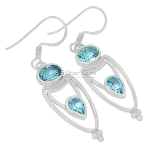 925 Sterling Silver earrings In Blue Topaz Gemstone Jewelry 925SE590