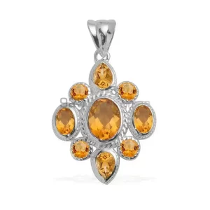 925 Fine Silver Pendants Suppliers In Citrine Gemstone Jewelry 925SP1675