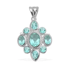 925 Sterling Silver Handmade Pendants In Blue Topaz Gemstone Jewelry 925SP1676