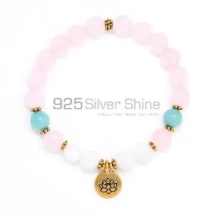 Best Quality Natural Loose Rose Quartz Gemstone Beads Bracelets 925BB201