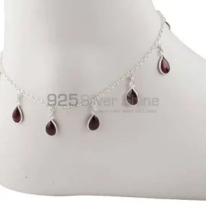 Bezel Pear Garnet Gemstone Anklet In 925 Sterling Silver Jewelry