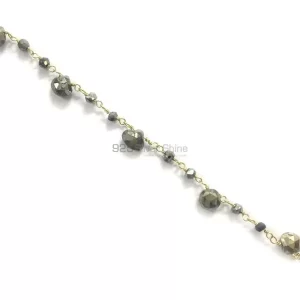 Black Pyrite Gemstone Rosary Chain. "Wire Wrapped 1 Feet Roll Chain" 925RC183