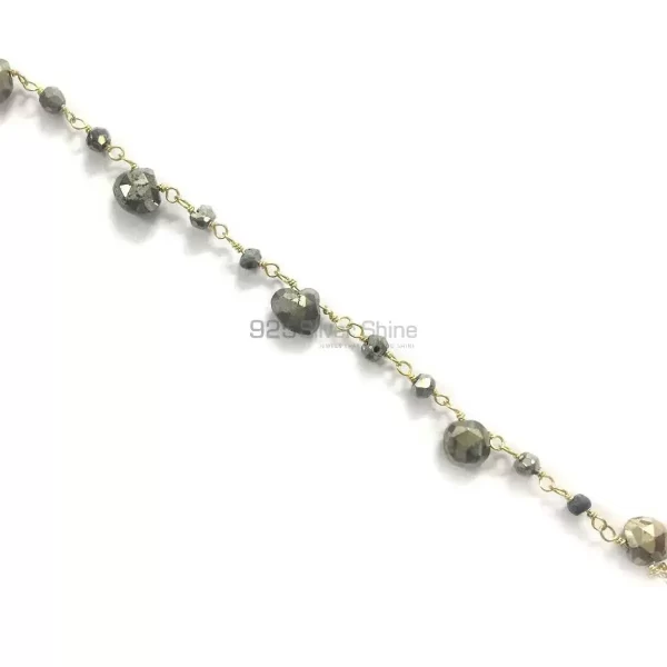 Black Pyrite Gemstone Rosary Chain. "Wire Wrapped 1 Feet Roll Chain" 925RC183