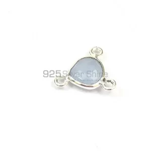 Blue Chalcedony Heart Gemstone Triple Bail Bezel Sterling Silver Connector 925GC129