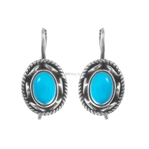 Blue Turquoise Gemstone earrings In Fine 925 Sterling Silver 925SE315