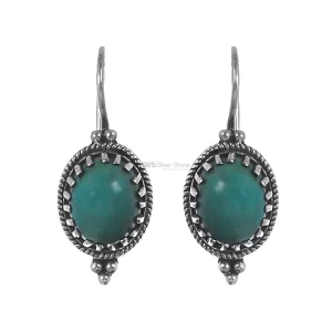 Cabochon Turquoise Gemstone earring In Sterling Silver Jewelry 925SE193