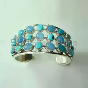 Chalcedony & Turquoise Gemstone Cuff Bangle Or Bracelets with 925 Fine Silver 925SSB308