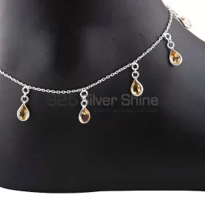 Citrine Cut Stone Anklet In 925 Sterling Silver Jewelry