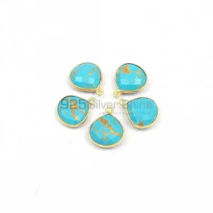 Copper Turquoise Round Gemstone Double Bail Bezel Sterling Silver Gemstone Connector 925GC361