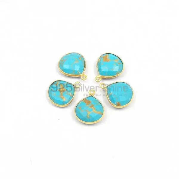 Copper Turquoise Round Gemstone Double Bail Bezel Sterling Silver Gemstone Connector 925GC361