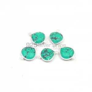 Copper Turquoise Round Gemstone Single Bail Bezel Sterling Silver Gold Vermeil Gemstone Connector 925GC360