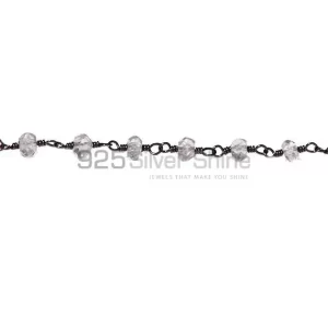 Crystal Quartz Faceted Rondell Rosary Chain. "Wire Wrapped 1 Feet Roll Chain" 925RC135