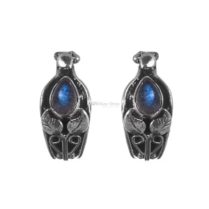 Designer Fine 925 Sterling Silver Oxidized earrings In Labradorite Gemstone 925SE307