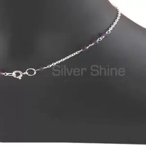 Faceted Amethyst Beads Stone Anklet In 925 Sterling Silver