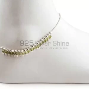 Faceted Peridot beads Gemstone Anklet In 925 Sterling Silver