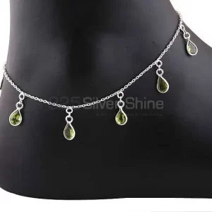 Faceted Peridot Gemstone Anklet In Solid 925 Sterling Silver