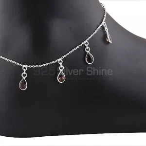 Faceted Smoky Quartz Gemstone Anklet In 925 Sterling Silver