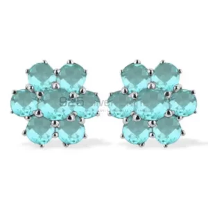Fine 925 Sterling Silver earrings In Genuine Blue Topaz Gemstone 925SE939