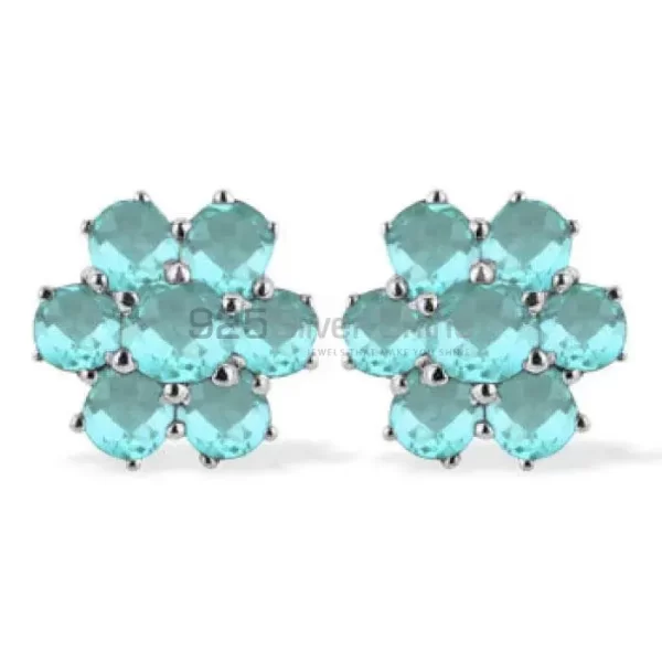 Fine 925 Sterling Silver earrings In Genuine Blue Topaz Gemstone 925SE939