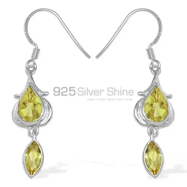 Fine 925 Sterling Silver earrings In Genuine Lemon Quartz Gemstone 925SE1097