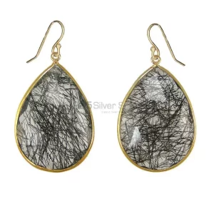 Fine 925 Sterling Silver earrings In Natural Black Retile Gemstone 925SE1919