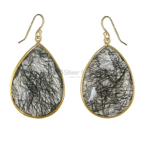 Fine 925 Sterling Silver earrings In Natural Black Retile Gemstone 925SE1919