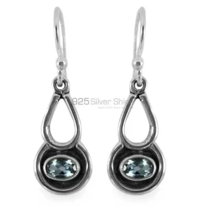 Fine 925 Sterling Silver earrings In Natural Blue Topaz Gemstone 925SE1323