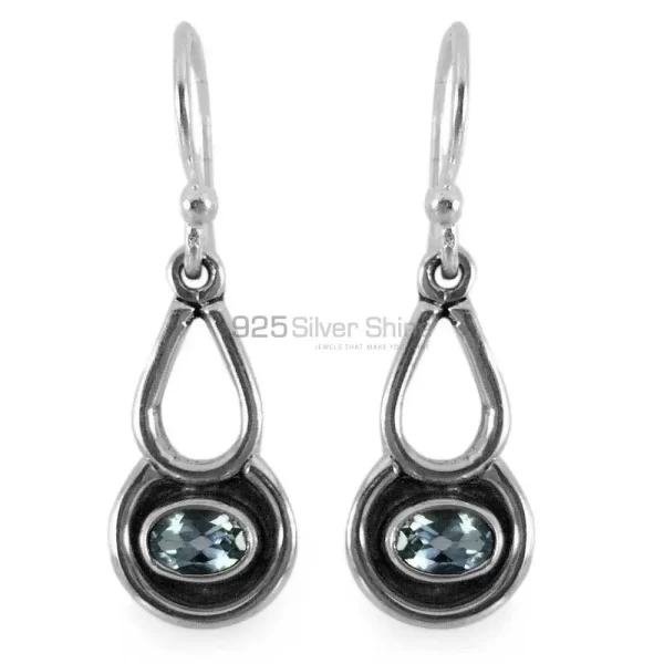 Fine 925 Sterling Silver earrings In Natural Blue Topaz Gemstone 925SE1323