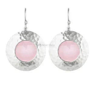 Fine 925 Sterling Silver earrings In Natural Rose Quartz Gemstone 925SE1840