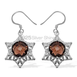 Fine 925 Sterling Silver earrings In Natural Smoky Quartz Gemstone 925SE1095