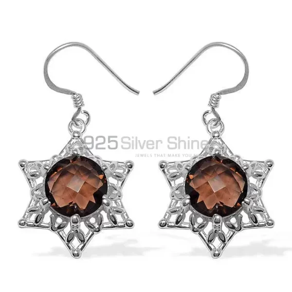 Fine 925 Sterling Silver earrings In Natural Smoky Quartz Gemstone 925SE1095