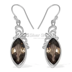 Fine 925 Sterling Silver earrings In Natural Smoky Quartz Gemstone 925SE858