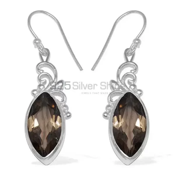 Fine 925 Sterling Silver earrings In Natural Smoky Quartz Gemstone 925SE858