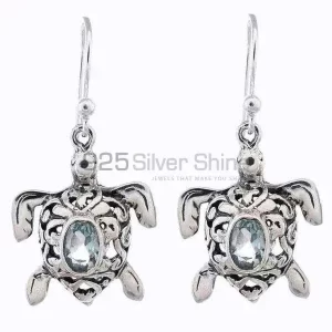 Fine 925 Sterling Silver earrings In Semi Precious Blue Topaz Gemstone 925SE1166