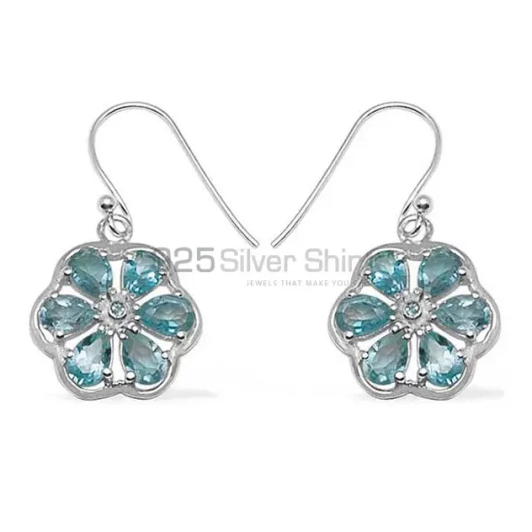 Fine 925 Sterling Silver earrings In Semi Precious Blue Topaz Gemstone 925SE701