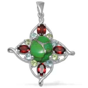 Fine Sterling Silver Pendants Wholesaler In Multi Gemstone Jewelry 925SP1468