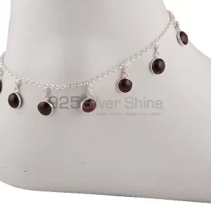 Garnet Gemstone Anklet In Solid 925 Silver Jewelry