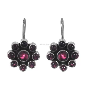 Garnet Gemstone Flower earring In 925 Sterling Silver 925SE183