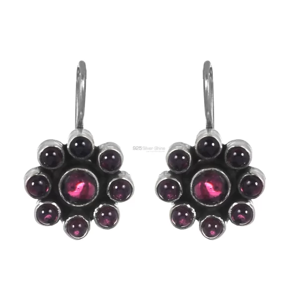 Garnet Gemstone Flower earring In 925 Sterling Silver 925SE183